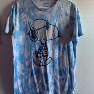 Peanuts Blue Tie-Dye Snoopy Mens T shirt size Medium